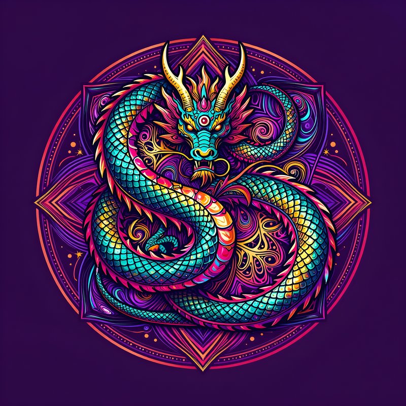 Colorful dragon design in a circular pattern Premium Stock Image - stock photo