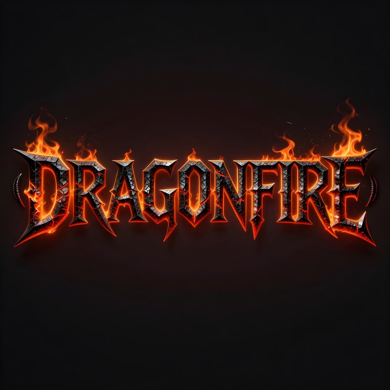 Dragonfire logo with flames and dark background Premium Stock Image - stock photo
