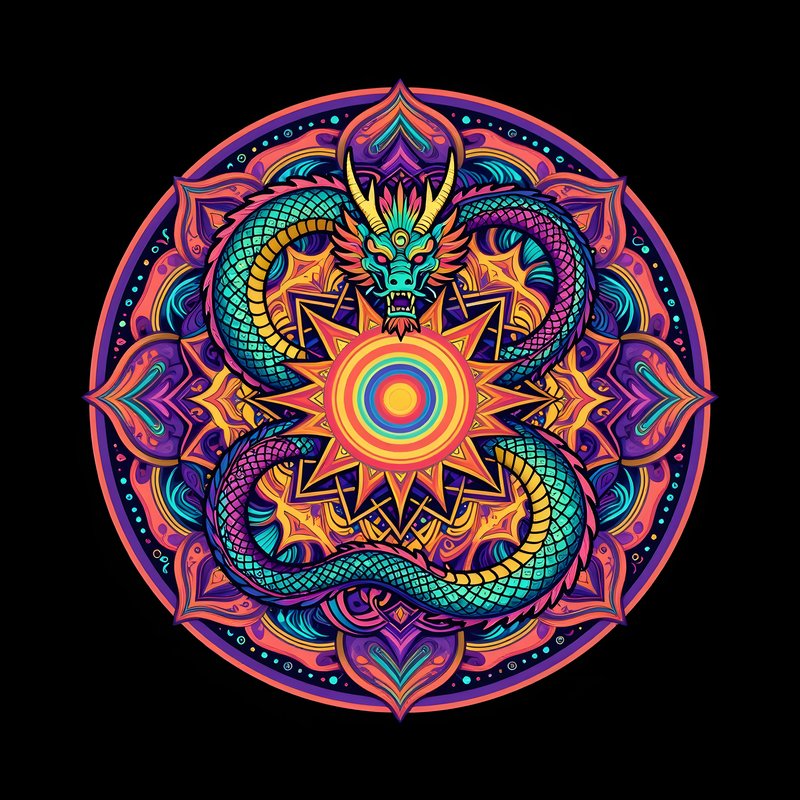 Colorful dragon design with mandala patterns and shapes Premium Stock Photo - stock photo