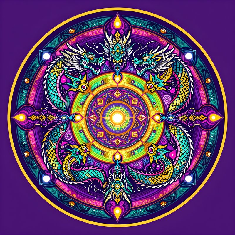 Colorful mandala design with dragons and intricate patterns Premium Stock Photo - stock photo