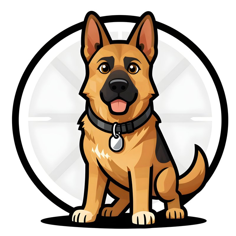 Cute cartoon dog sits inside a circle design Premium Stock Image - stock photo