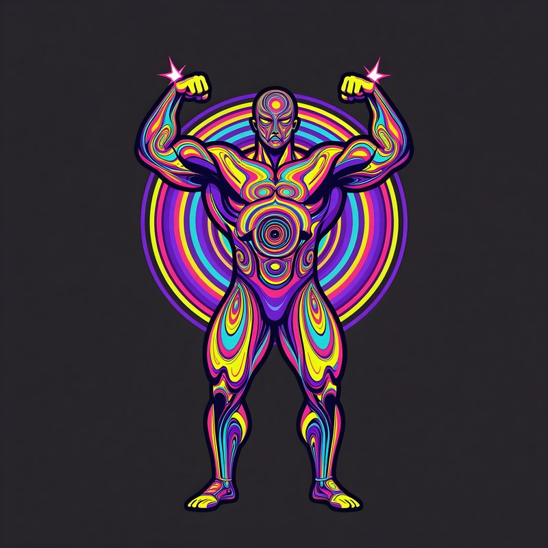 Colorful figure with strong pose and patterns in background Premium Stock Photo - stock photo