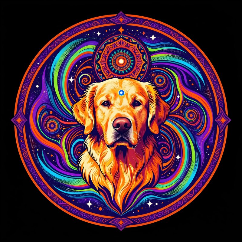 Golden dog portrait in colorful abstract design Premium Stock Photo - stock photo