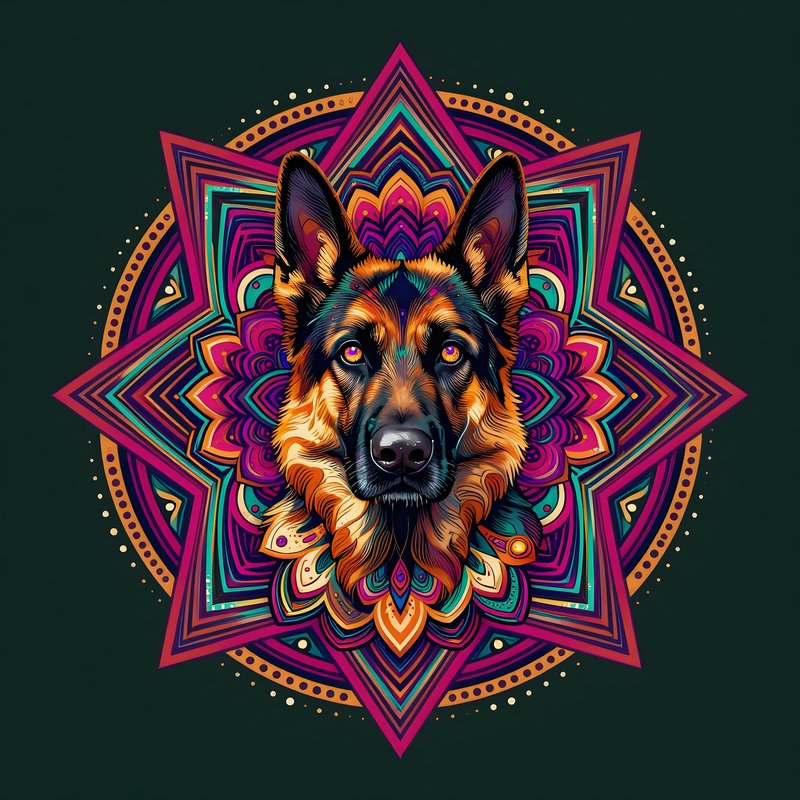 German shepherd dog head in colorful mandala design Premium Stock Image - stock photo