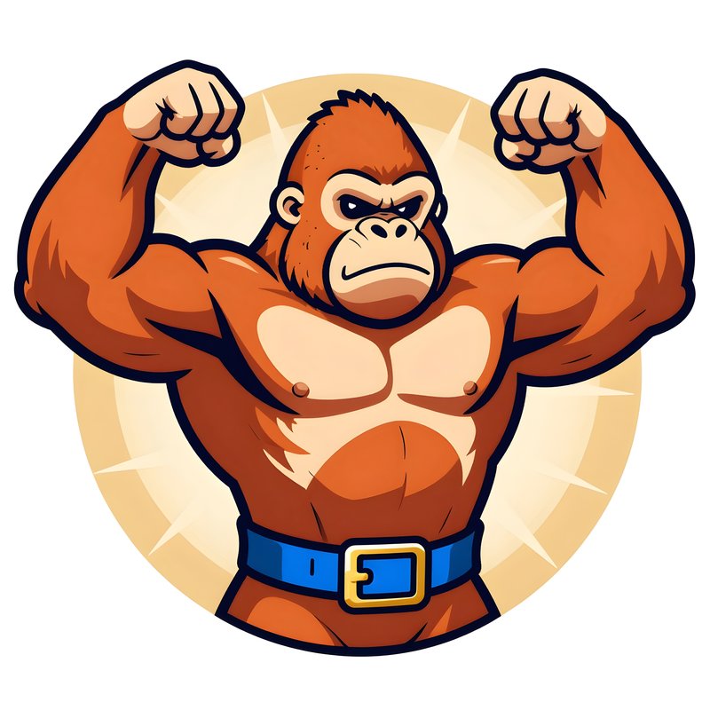 Strong gorilla showing muscles in a cartoon style scene Premium Stock Image - stock photo
