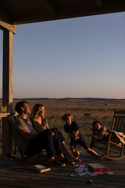 Family enjoys time together at sunset in open field Premium Stock Photo - stock photo