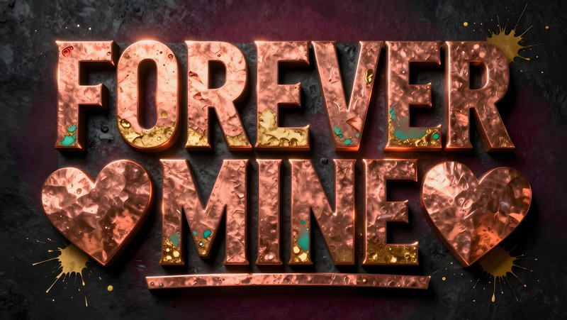 Forever mine sign with hearts in gold and copper colors Premium Stock Photo - stock photo