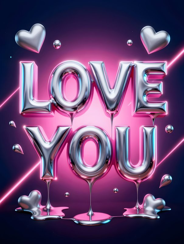 Love you text with shiny balloons and hearts in background Premium Stock Image