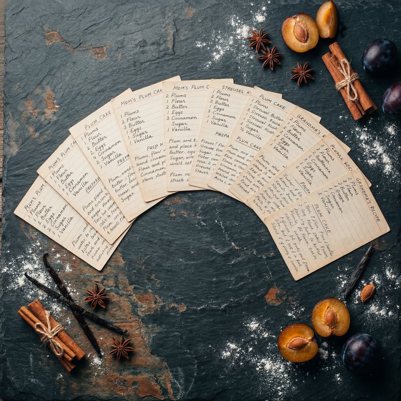 Recipe cards on a kitchen counter ready for cooking Premium Stock Image - stock photo