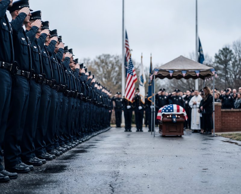 Honor ceremony for fallen officer with police salute Premium Stock Photo - stock photo