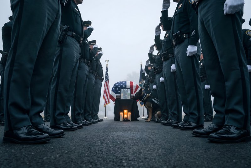 Police officers honor a fallen comrade during a ceremony Premium Stock Photo - stock photo