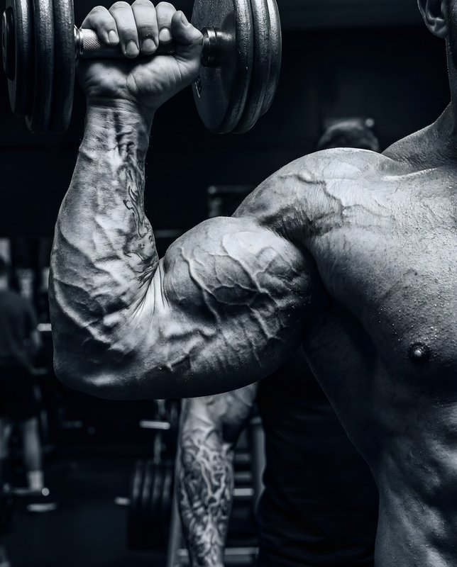 Muscular arm lifting dumbbell in gym setting Premium Stock Image - stock photo