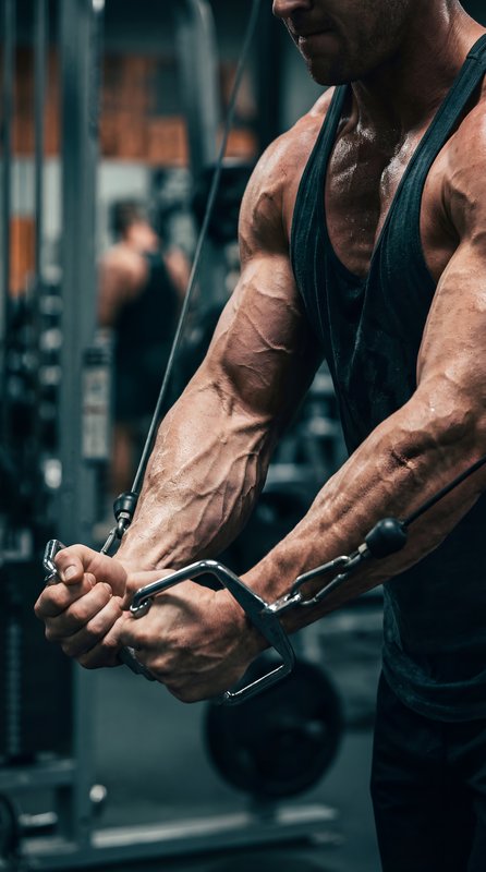 Fitness enthusiast works on strength training in gym Premium Stock Image - stock photo