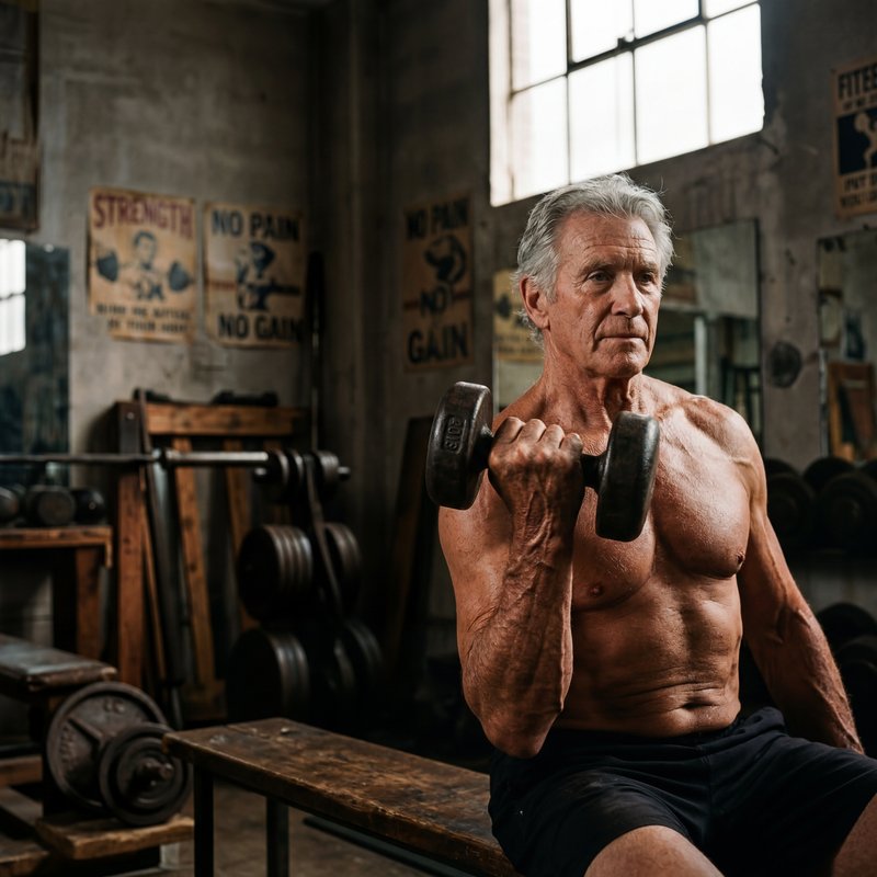 Senior man lifts weights in gym during workout session Premium Stock Photo - stock photo