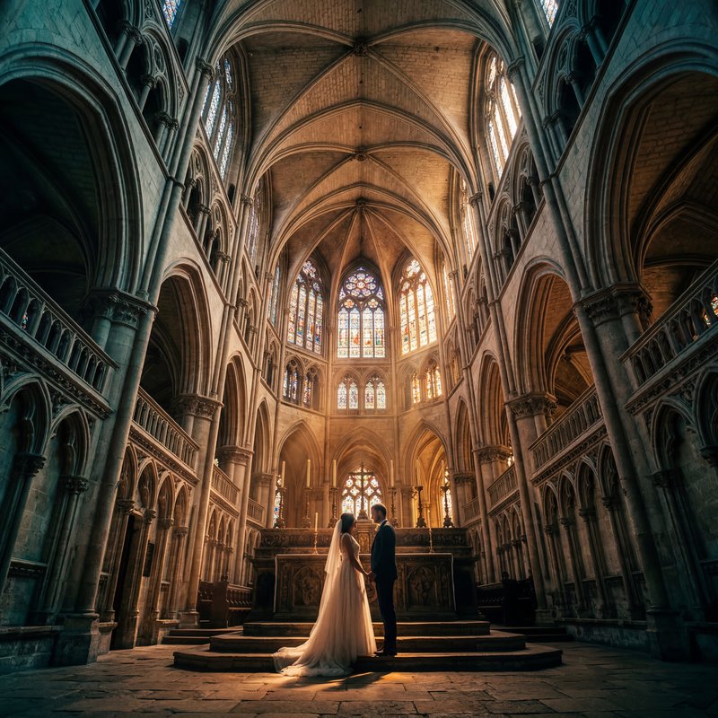 Couple stands together in a church during wedding ceremony Premium Stock Photo - stock photo