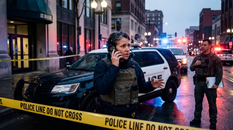 Police respond to situation in city with multiple vehicles Premium Stock Image - stock photo