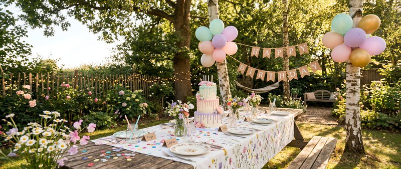 Special birthday celebration setup in a garden space Premium Stock Image - stock photo