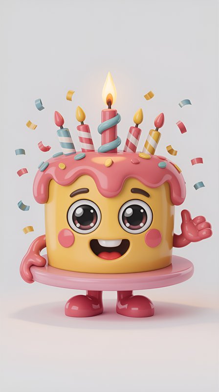 Happy cartoon cake with candles and confetti for celebration Premium Stock Image - stock photo