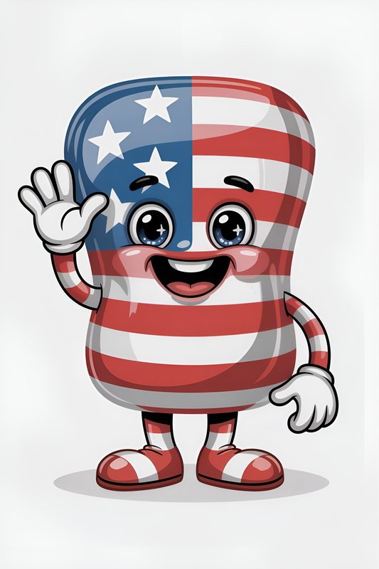 Cartoon character waves with American flag design Premium Stock Image - stock photo