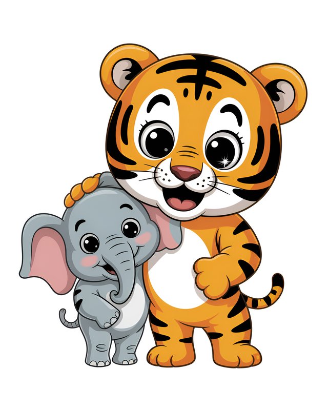 Tiger and elephant playing together in a friendly scene Premium Stock Photo - stock photo