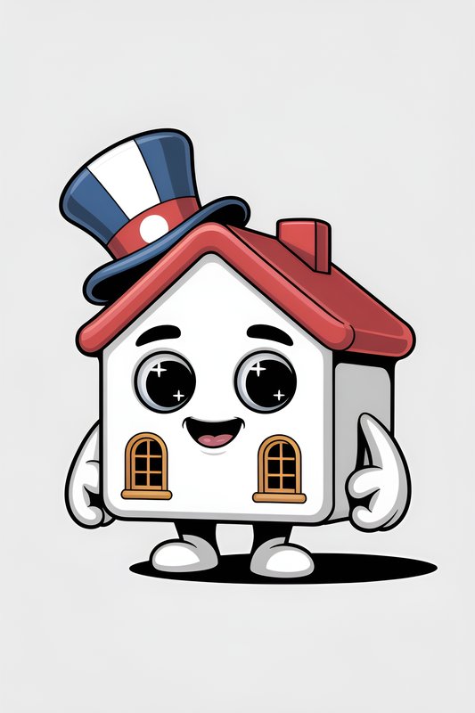 Cartoon house with a hat, smiling and standing still Premium Stock Photo - stock photo