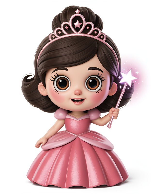 Cute princess with magic wand stands in pink dress Premium Stock Image - stock photo
