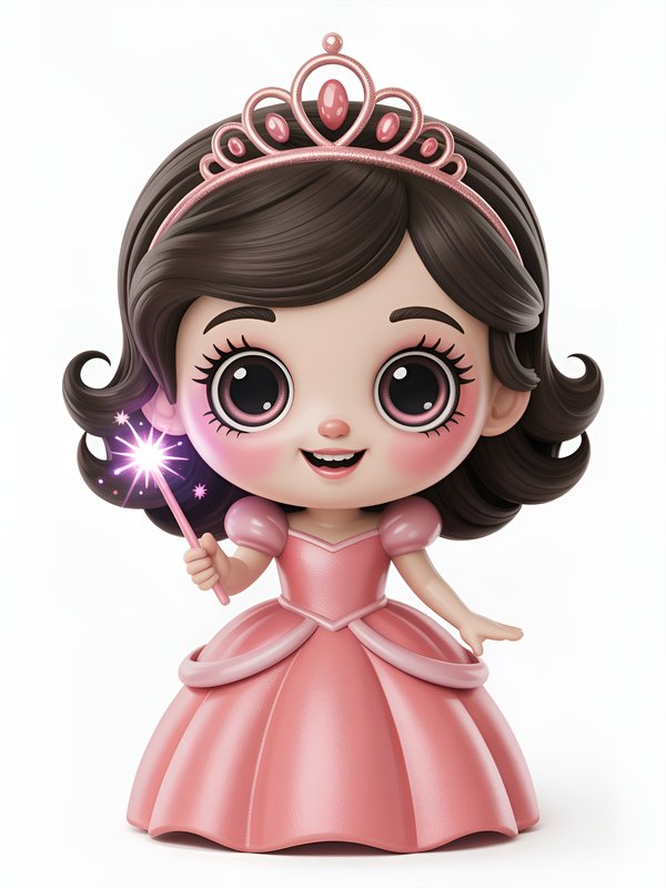 Cute princess doll holding a magic wand in pink dress Premium Stock Image - stock photo