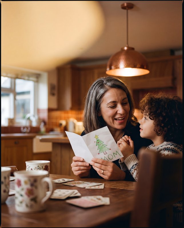 Mother and child share a moment during card game at home Premium Stock Image - stock photo