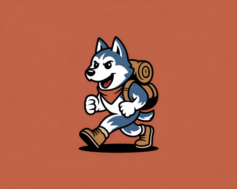 Dog with backpack hiking on orange background Premium Stock Image - stock photo