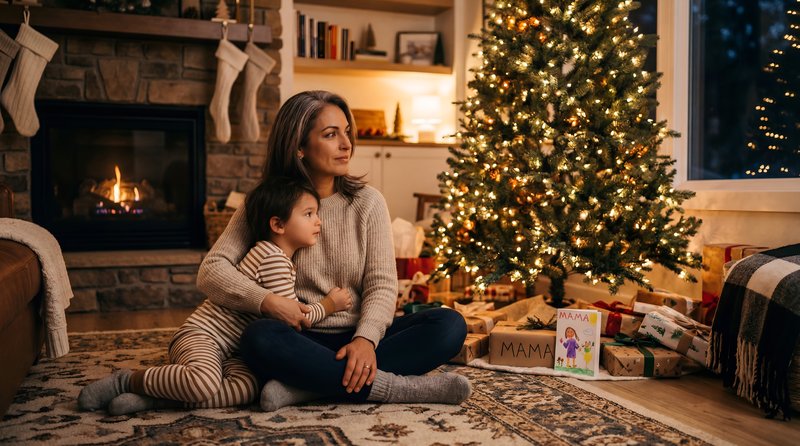 Family enjoys time together by the Christmas tree Premium Stock Image - stock photo