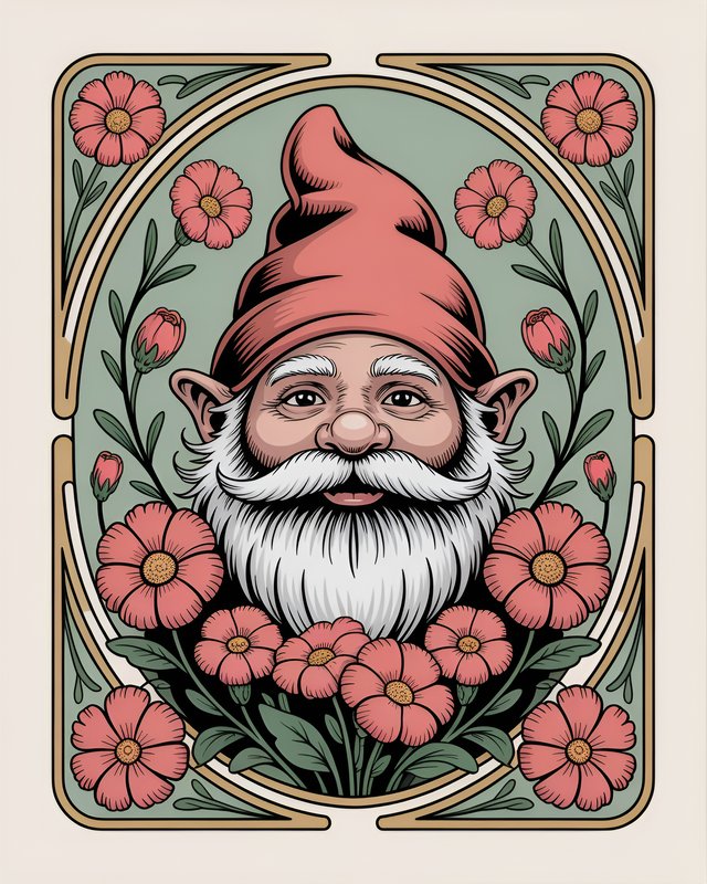 Garden gnome stands among flowers in colorful art piece Premium Stock Photo - stock photo