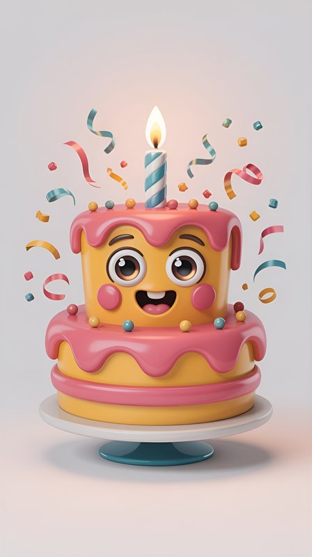Happy cake with candle and colorful decoration for party Premium Stock Photo - stock photo