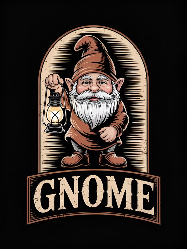 Gnome holding lantern with text in bold style Premium Stock Image - stock photo