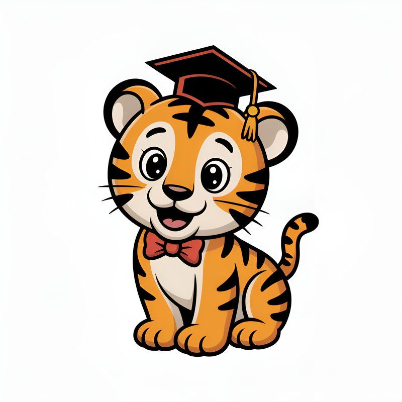Happy tiger wearing a graduation cap and bow tie Premium Stock Photo - stock photo