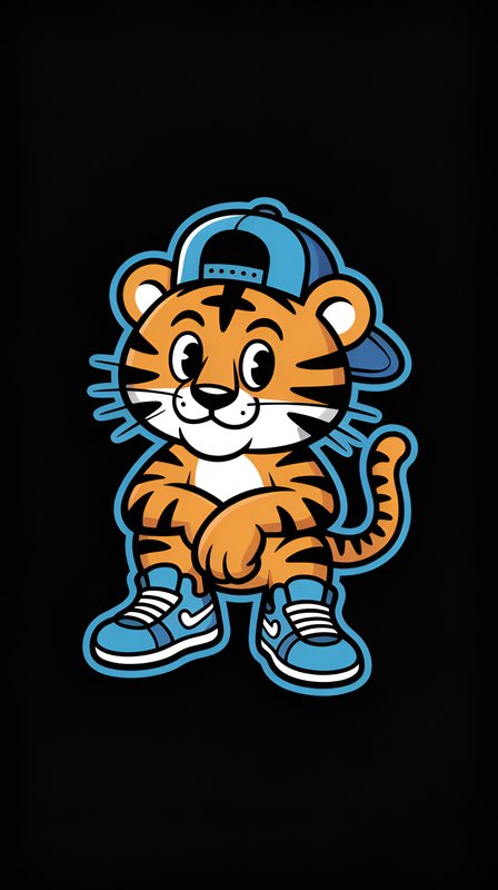 Cute tiger cartoon character with cap and sneakers Premium Stock Image - stock photo