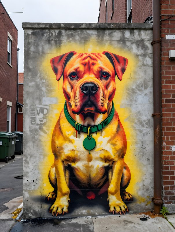 Colorful dog mural on a city wall in an urban area Premium Stock Image - stock photo