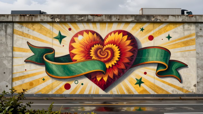 Colorful heart mural on a city wall in daytime Premium Stock Photo - stock photo