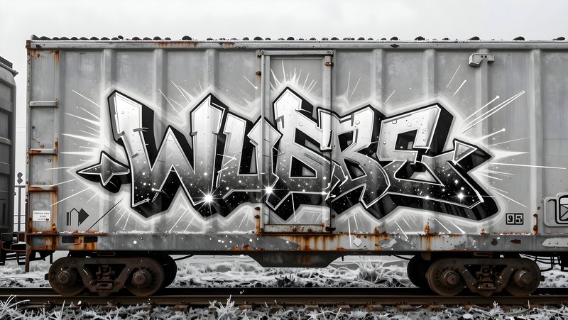 Graffiti art on freight train container in urban setting Premium Stock Photo - stock photo