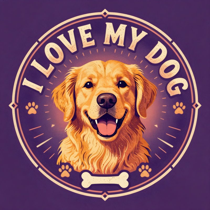 Golden retriever smiling with dog love design Premium Stock Image