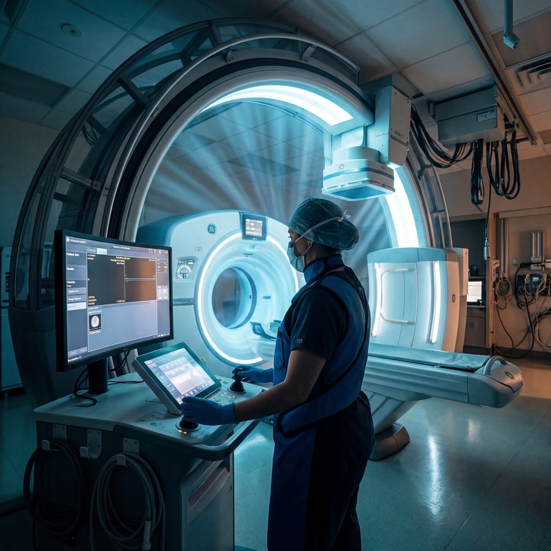 Medical worker operates imaging equipment in hospital setting Premium Stock Image - stock photo