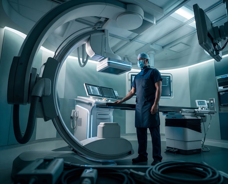 Surgeon prepares for operation in a modern surgical room Premium Stock Photo - stock photo