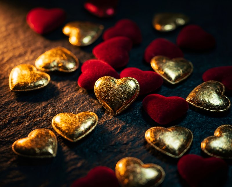 Heart shapes spread across a dark surface during night time Premium Stock Photo - stock photo