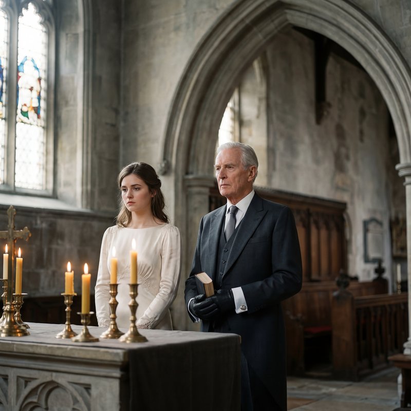 Man and woman stand by candles in a church during a ceremony Premium Stock Photo - stock photo