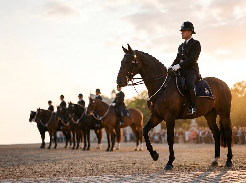 Horse riders perform in a sunset ceremony at a parade Premium Stock Image - stock photo