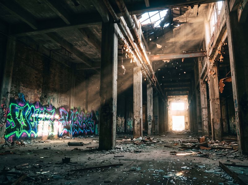Urban exploration in an abandoned industrial building Premium Stock Image - stock photo