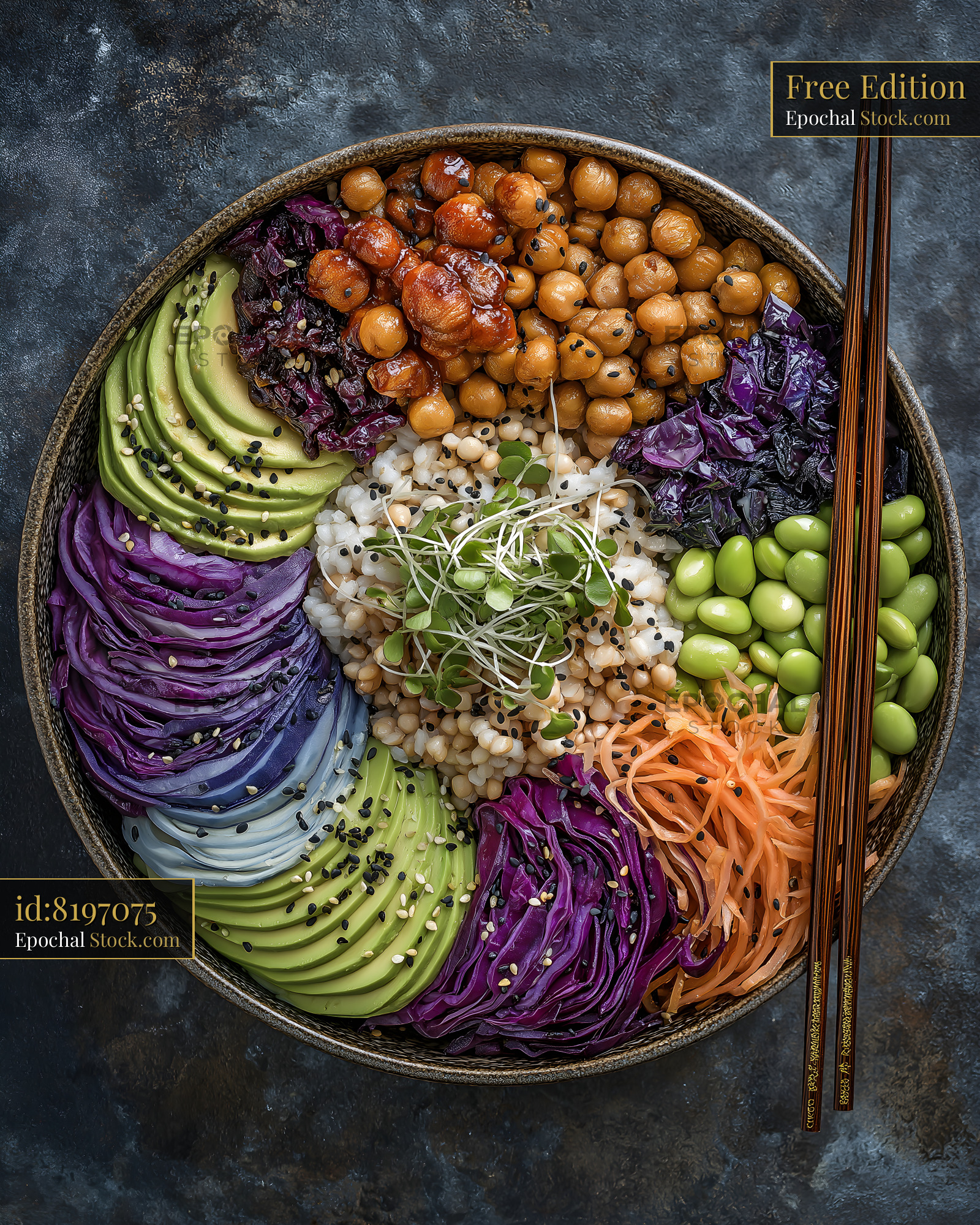 Colorful bowl with vegetables and grains arranged in pattern Free Premium Stock Photo