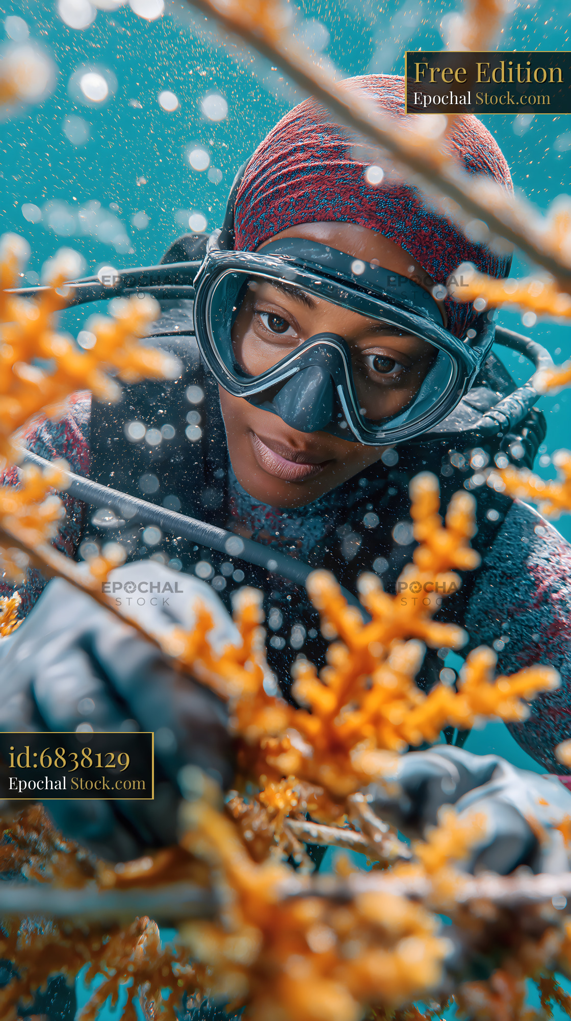 Diving to restore coral reefs in clear waters Free Premium Stock Image