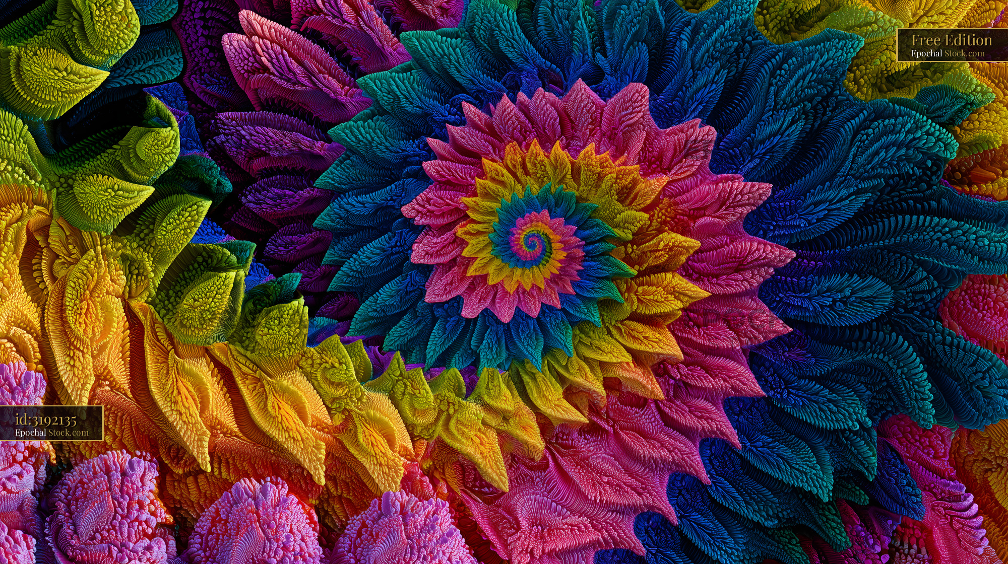 Colorful spiral pattern with floral design in vibrant shades Free Premium Stock Image