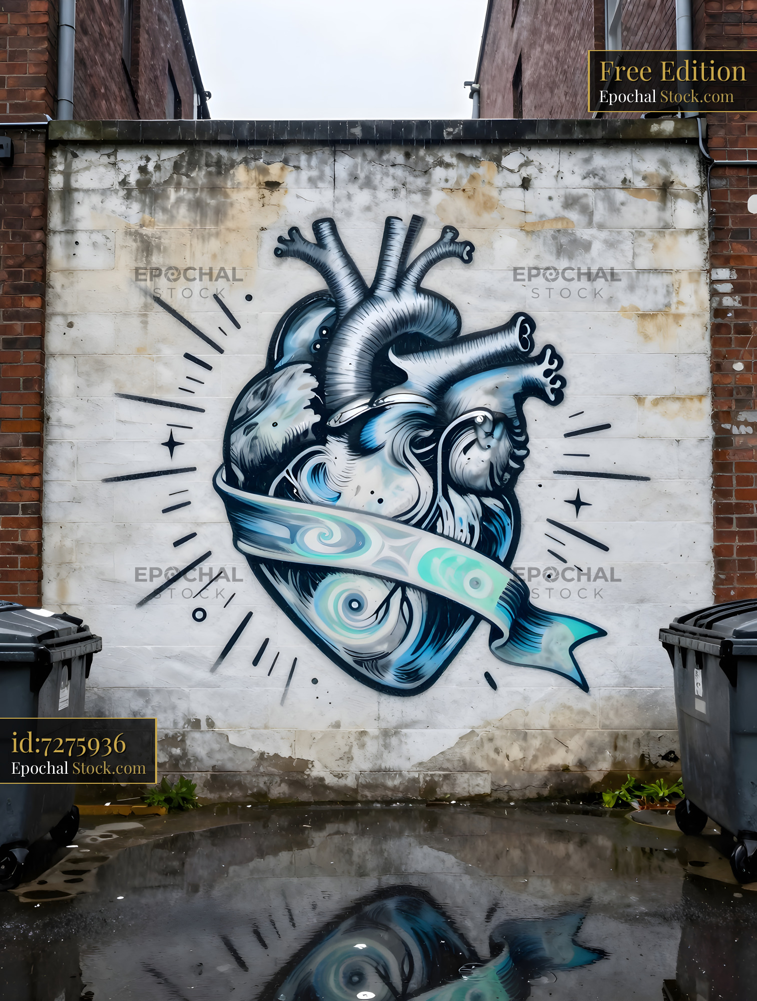 Colorful heart mural on a wall in an urban area Free Premium Stock Photo