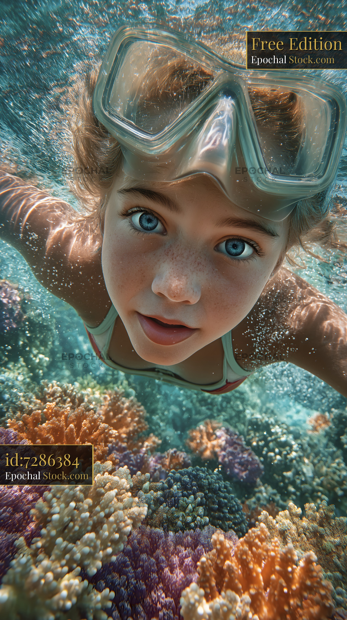 Girl swims in coral reef while snorkeling in clear water Free Premium Stock Photo
